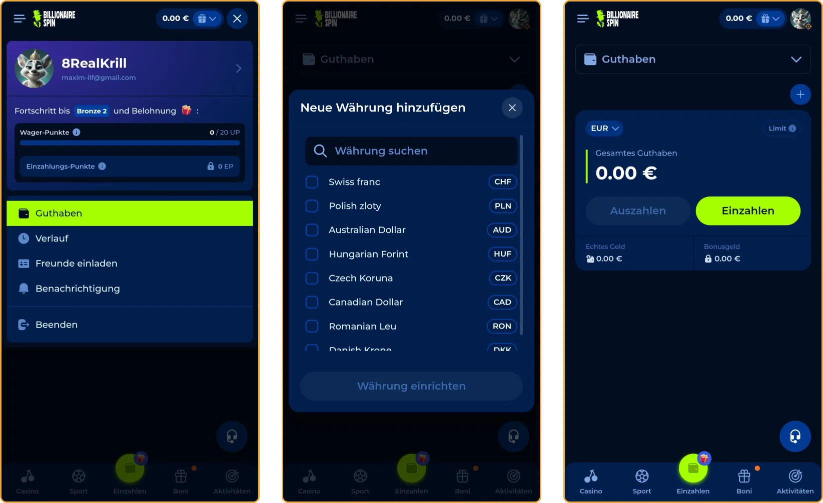 ahlungsoptionen bei BillionaireSpin