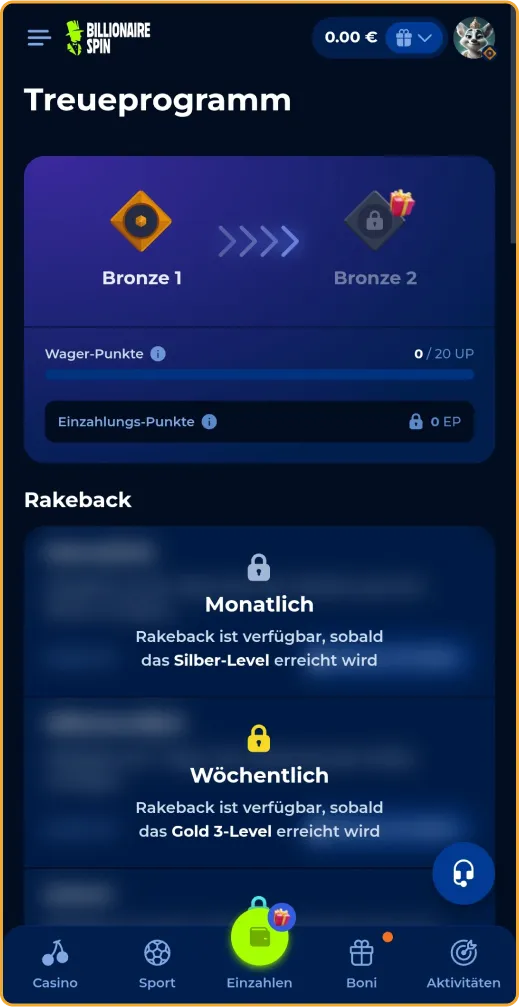 Treueprogramm bei BillionaireSpin Casino