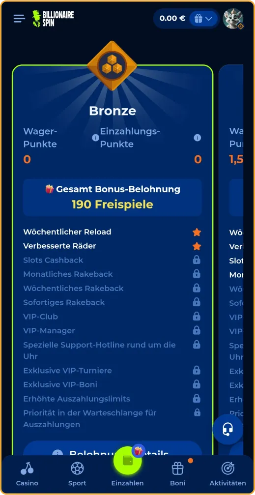 VIP-Stufe 1 bei BillionaireSpin