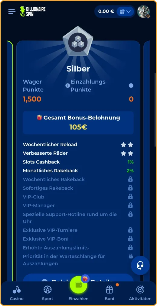 VIP-Stufe 2 bei BillionaireSpin