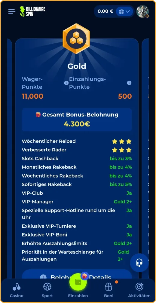 VIP-Stufe 3 bei BillionaireSpin