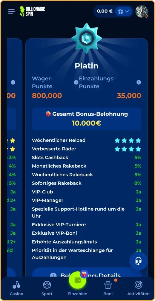 VIP-Stufe 4 bei BillionaireSpin